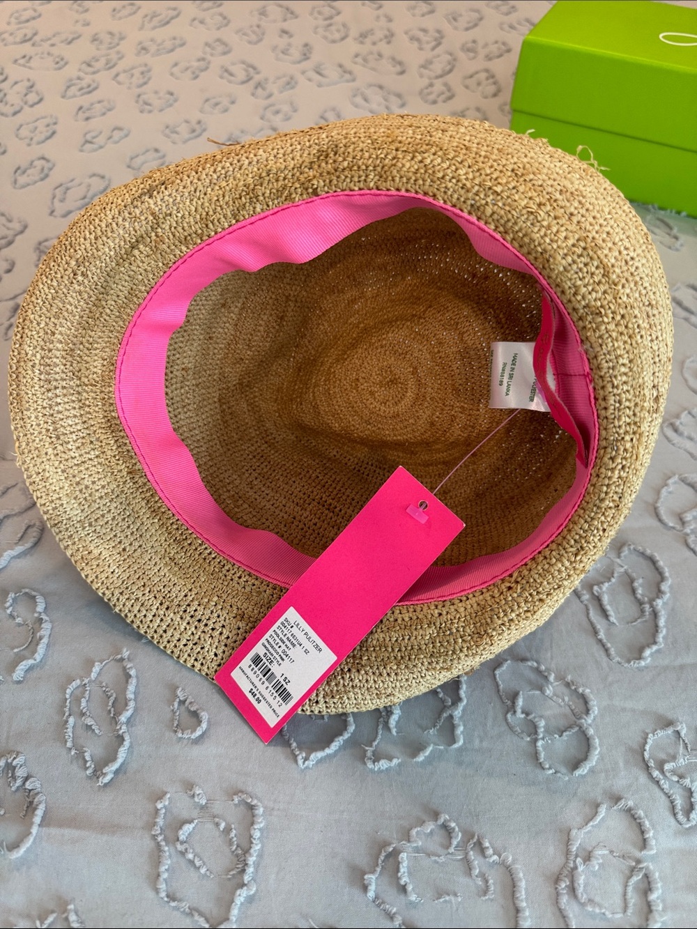 Lilly Pulitzer Straw Fedora Hat with Pink Gingham Band - Picture 4 of 6
